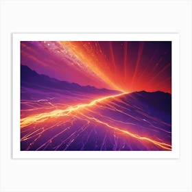 Abstract Landscape With A Fiery Sunrise And A Purple Terrain Art Print