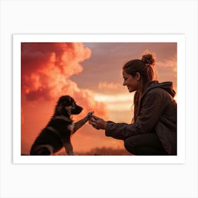 Sunset With Puppy Art Print