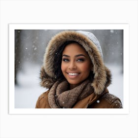 Beautiful African American Woman In Winter 5 Art Print