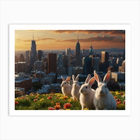 Rabbits In Bloom Art Print