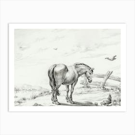 Standing Horse At Chicken With Chicks, Jean Bernard Art Print