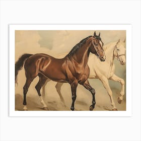 Two Brown And White Horses Running Art Print