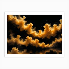 Abstract Background Of Two Layers Of Swirling, Orange Smoke Against A Black Background, Creating A Flowing And Dynamic Pattern Art Print