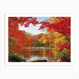 Autumn Foliage Comes Alive In This Design Leaves Flaunting A Riot Of Colors Including Crimson Verm (3) Art Print