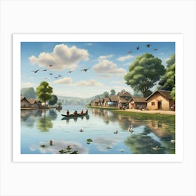 Village By The River paintings art print Art Print