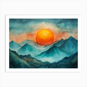 A Minimalistic Depiction Of A Massive Orange Sun Art Print