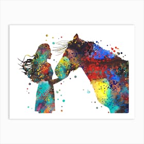 Girl And Horse Watercolor Art Print