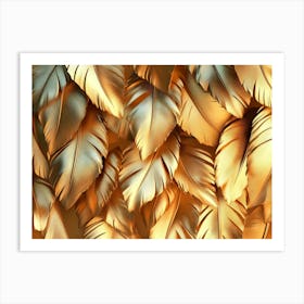 3d Golden Feathers With Luxury Leaves Texture Art Print