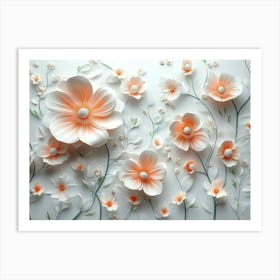 3d Flowers On A White Background Art Print