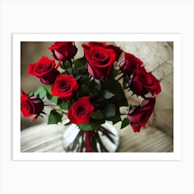 Red Roses In A Vase Art Print