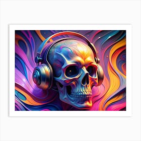 Colorful Abstract Skull With Headphones Art Print