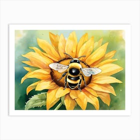 Bee and Sunflower Art Print