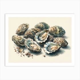 Natural Allure In Shell Form Oysters On The Half-Shell Beautiful Still Life Illustration Art Print