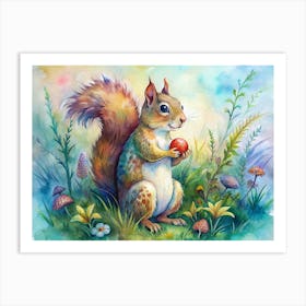 Squirrel With A Red Apple Art Print