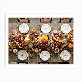 A Traditional Rustic Autumn Harvest Table Set For A Festive Gathering Sun Bleached Wooden Table Hig (4) 1 Art Print