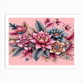 Flowers On A Pink Background 2 Art Print