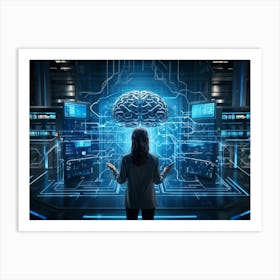 Abstract Cyber Concept Art Featuring A Human Brain At The Center Of Innovation Connected With Futur (5) Art Print