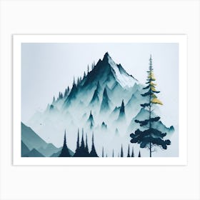 Mountain And Forest In Minimalist Watercolor Horizontal Composition 459 Art Print