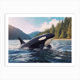 Realistic Orca Whale Photography Style In Water 2 Art Print