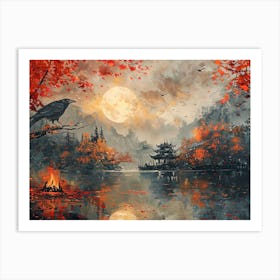 Crow By The Lake Art Print