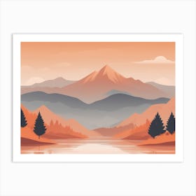 Misty mountains horizontal background in orange tone 154 Art Print