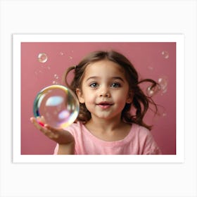 Little Girl Blowing soap Bubbles 2 Art Print