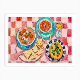 Mediterranean Food Selection Pink Checkerboard 1 Art Print