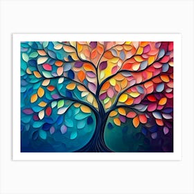 Colorful Tree With Vibrant Leaves Hanging Branches Illustration Background 3d Abstraction 1 Art Print