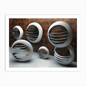 3d Art With Silver Circle Rings And Brown Silver 1 Art Print