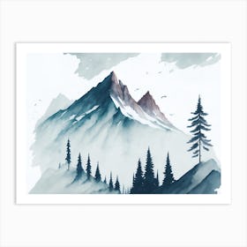 Mountain And Forest In Minimalist Watercolor Horizontal Composition 388 Art Print