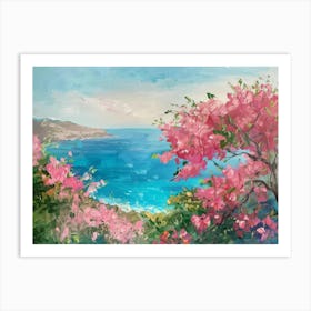 Pink Blossoms By The Sea 1 Art Print