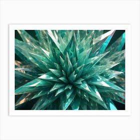 Abstract, 3d Design Of A Geometric Crystal, With Sharp Edges In Shades Of Green And A Reflective, Shiny Surface Art Print