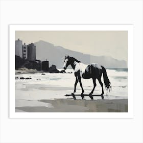 A Horse Oil Painting In Ipanema Beach, Brazil, Landscape 3 Art Print