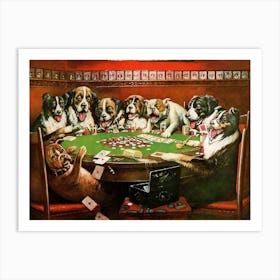 "Dogs Playing Poker" ~ Famous Antique Painting by Cassius Marcellus Coolidge c1903 ~ Remastered HD Funny Made for Brown and Binglow Cigars 1 Art Print