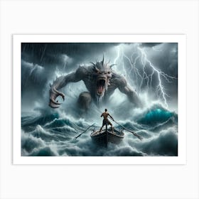 Olympus battle on the ocean Art Print