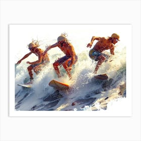 Surfers Riding A Wave Art Print