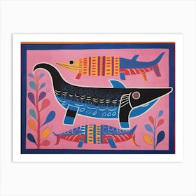 Blue Whale Folk Style Animal Illustration Art Print