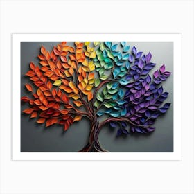 A Vibrant 3d Tree With Cascading Leaves Of Every Hue, Creating A Mesmerizing 1 Art Print