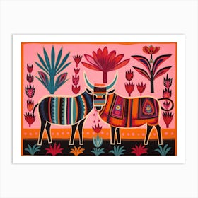 Wildebeest 1 Folk Style Animal Illustration Art Print