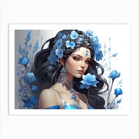Blue Flower Girl Art Print