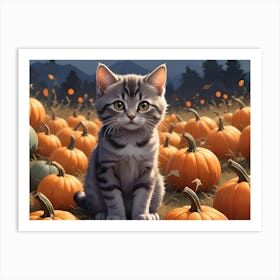 Cute Kitten In A Pumpkin Patch 3 Art Print