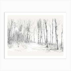 Pencil Drawing Of A Forest 1 Art Print