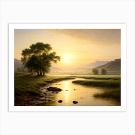 Sunrise Over A Stream Art Print