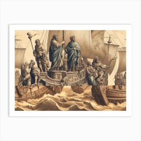 Vikings On A Ship AI vintage art 2 Art Print