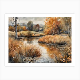 Autumn Pond Landscape Painting (82) Art Print