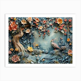 3d Relief With Playful Woodland Creatures And Fantasy Elements 2 Art Print