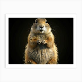 Prairie Dog Portrait With Black Background And Concentric Circles 1 Art Print