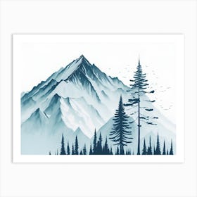 Mountain And Forest In Minimalist Watercolor Horizontal Composition 271 Art Print