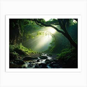 A Winding Path Carved Through An Ancient Forest Lush Greens Enveloping The Trail A Solitary Tree W (2) Art Print