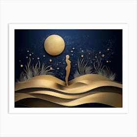 Woman Body Silhouette Standing On Golden Dunes 3 Art Print